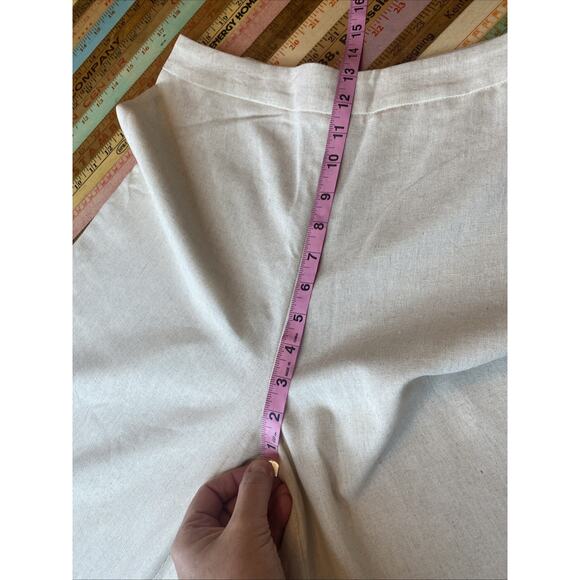 Faeriesty L LINEN Blend Wide Leg Pants Natural Vacation Lagenlook Boho - Picture 13 of 13